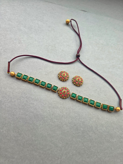 Emerald Floral Terracotta Jewellery Set