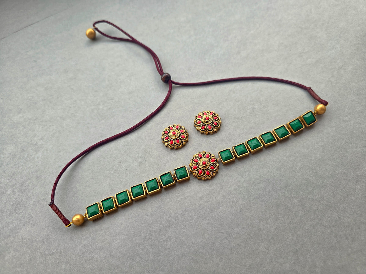 Emerald Floral Terracotta Jewellery Set