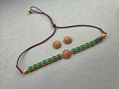 Emerald Floral Terracotta Jewellery Set