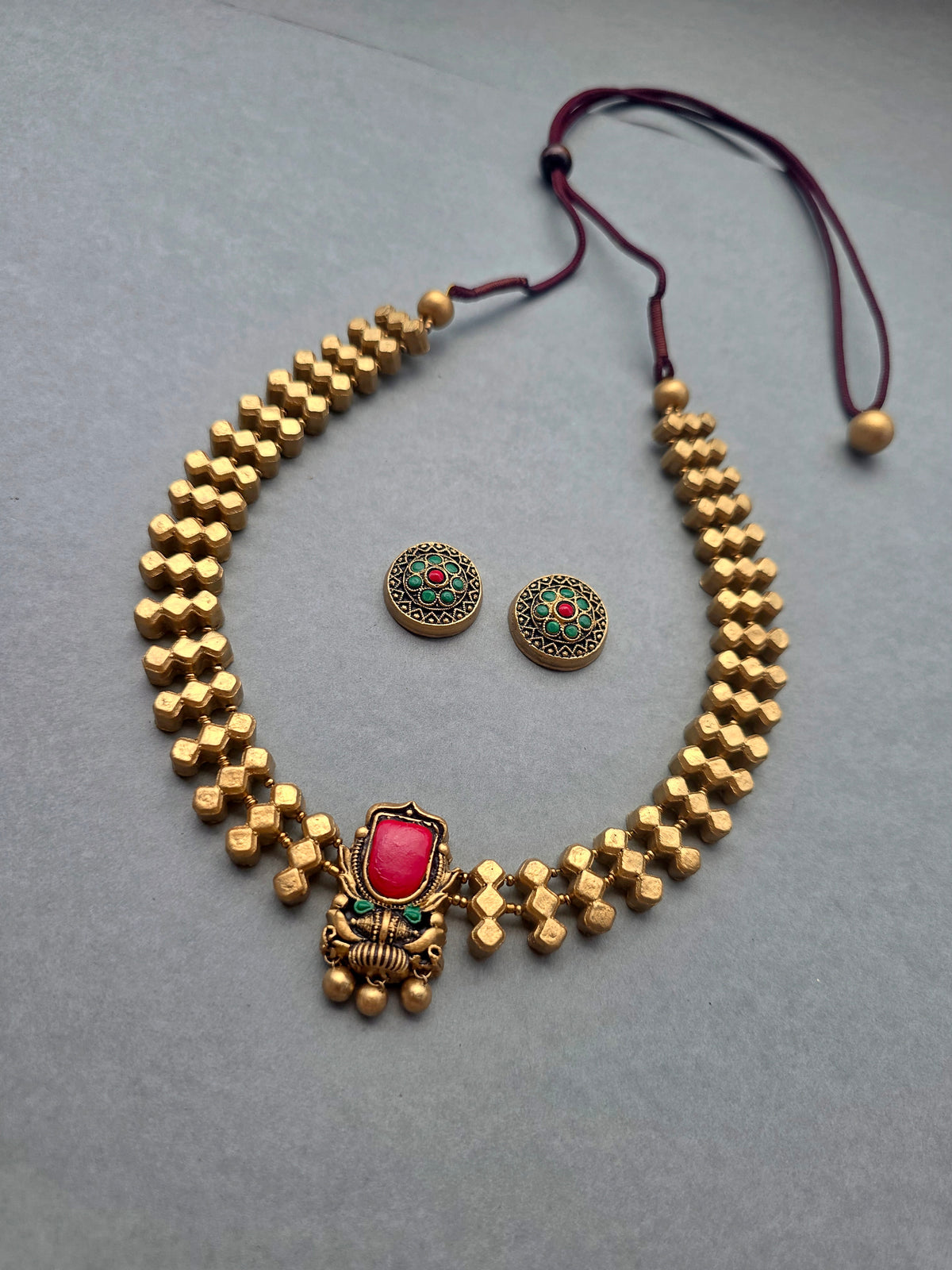 Golden Geometric Terracotta Jewellery Set