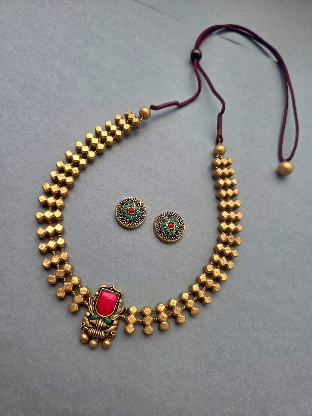 Golden Geometric Terracotta Jewellery Set