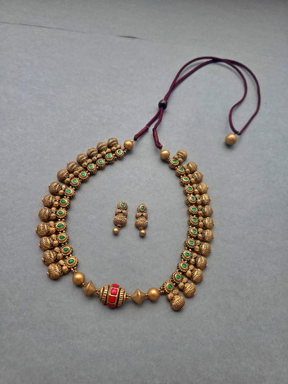Golden Beaded Terracotta Jewellery Set