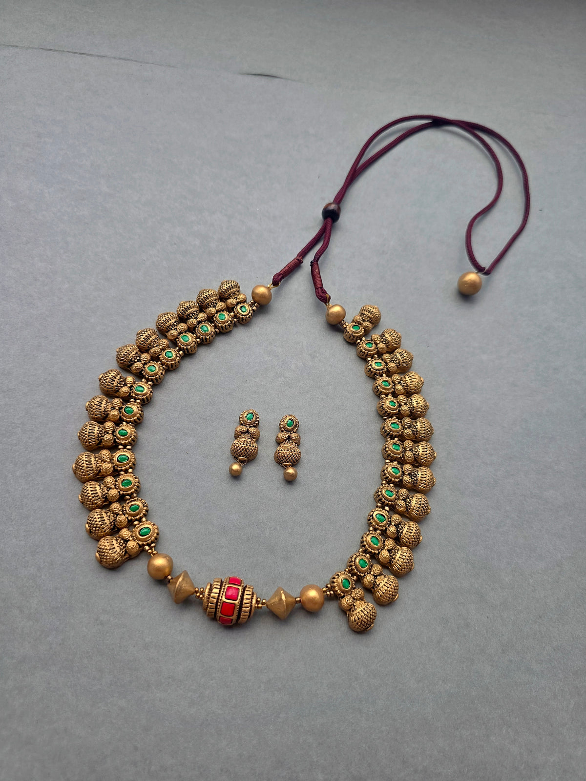 Golden Beaded Terracotta Jewellery Set