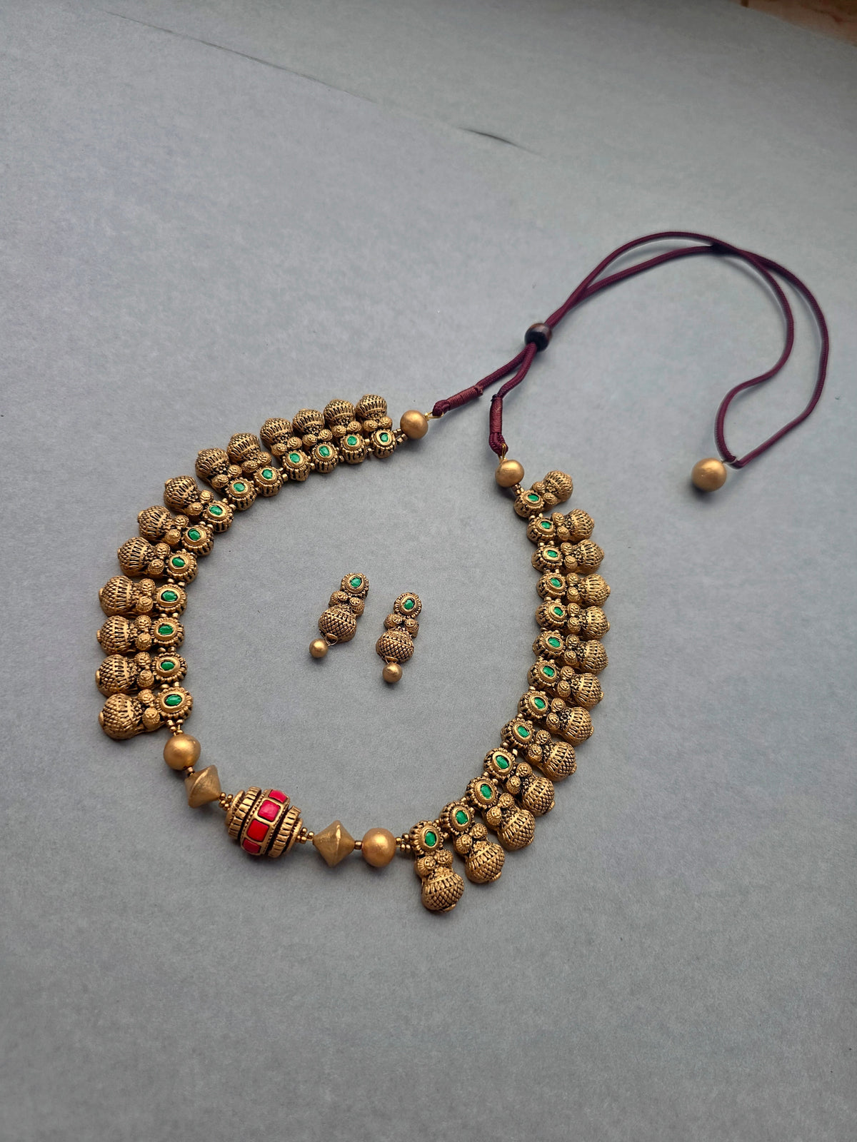 Golden Beaded Terracotta Jewellery Set