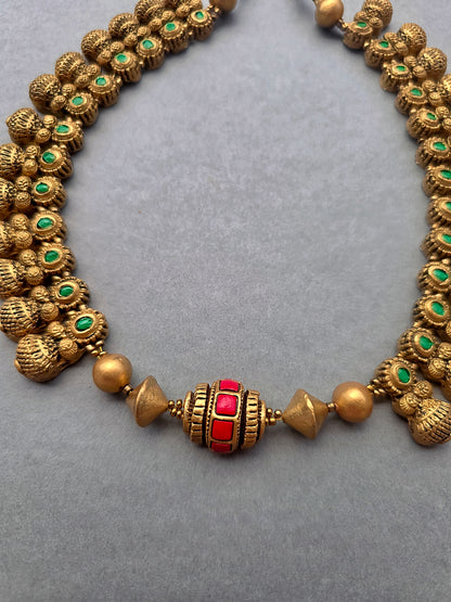 Golden Beaded Terracotta Jewellery Set
