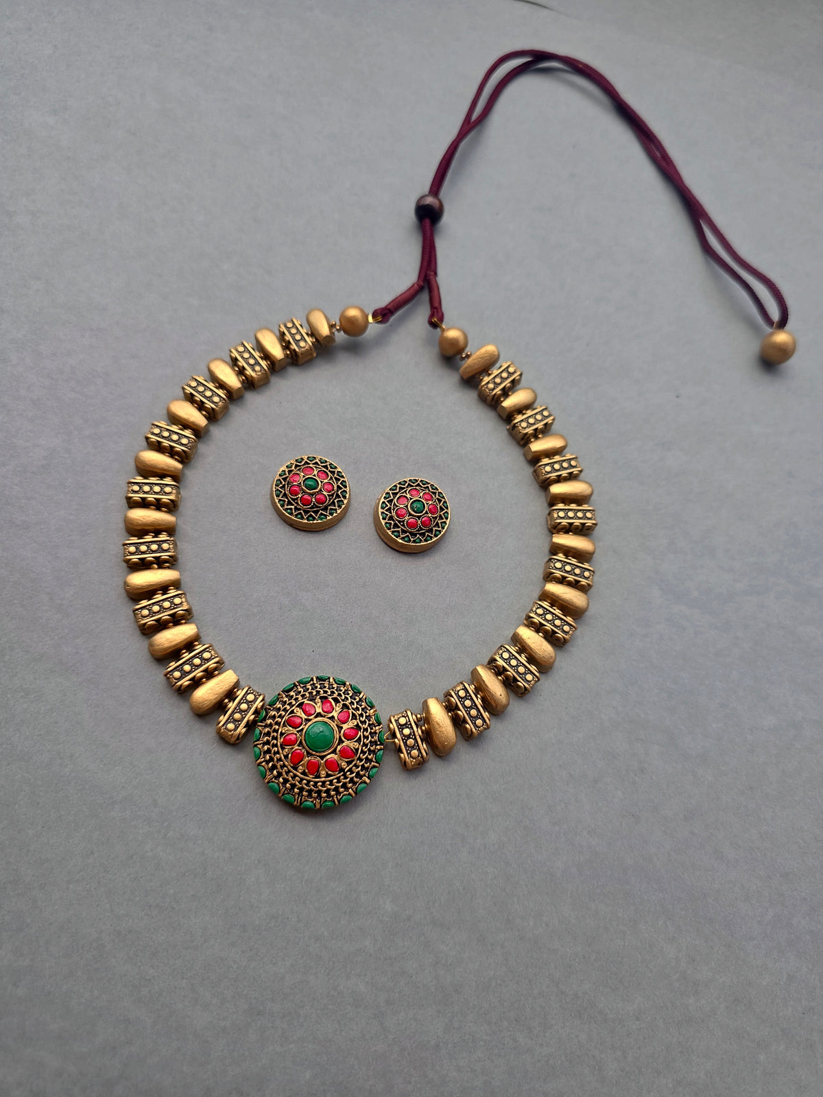 Golden Medallion Terracotta Jewellery Set