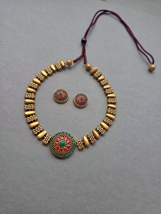 Golden Medallion Terracotta Jewellery Set