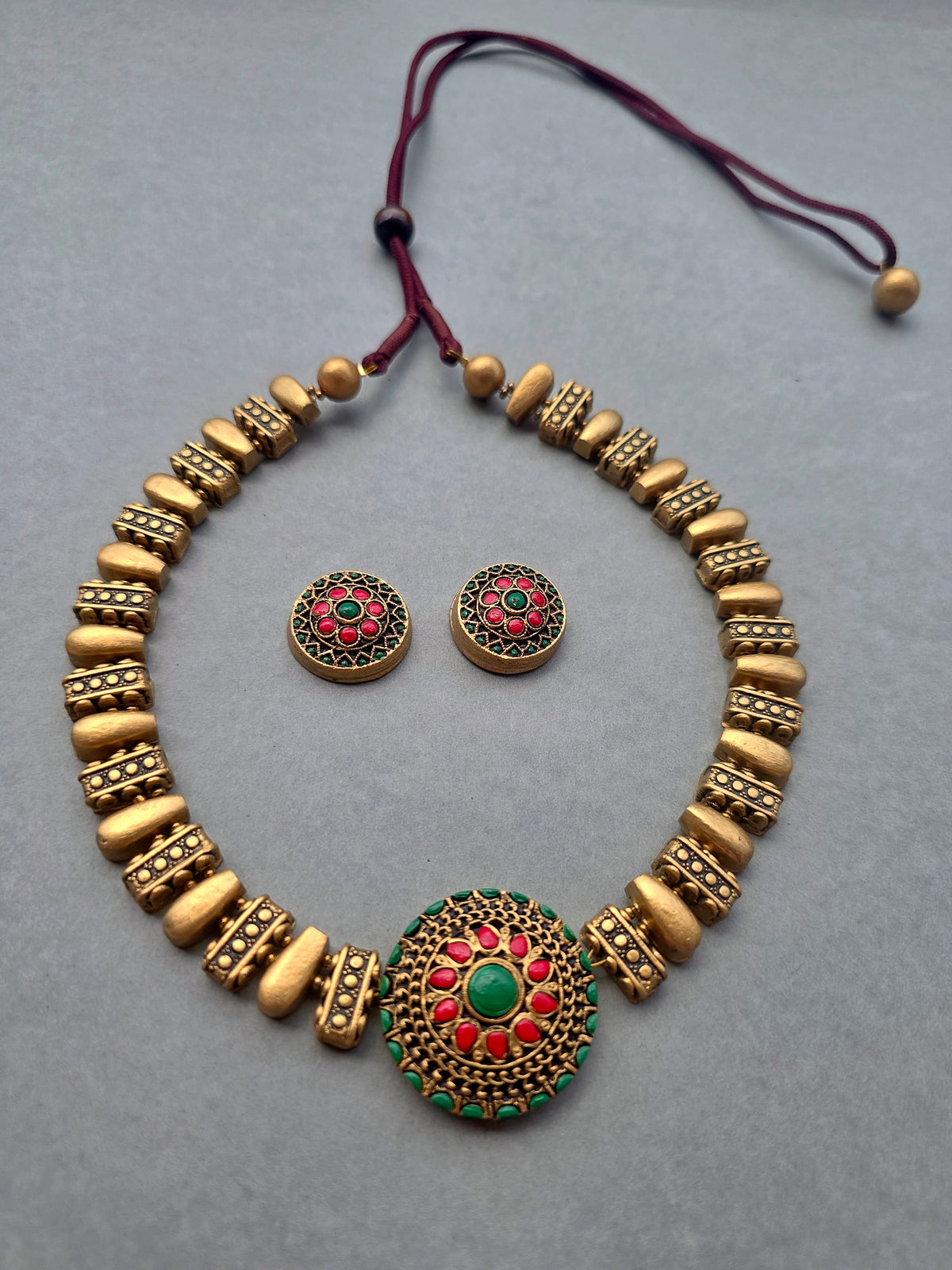 Golden Medallion Terracotta Jewellery Set