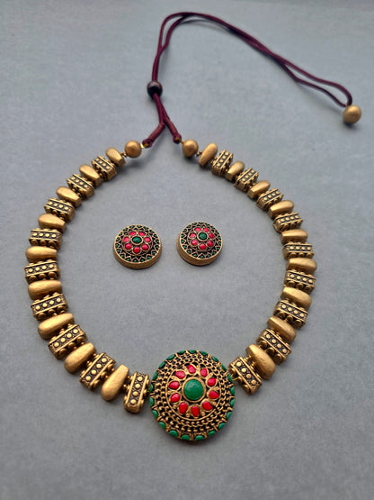 Golden Medallion Terracotta Jewellery Set