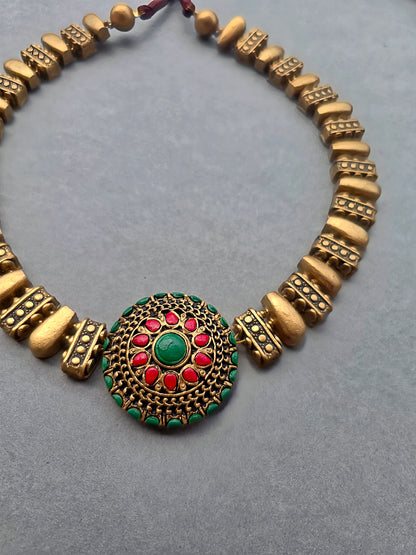 Golden Medallion Terracotta Jewellery Set