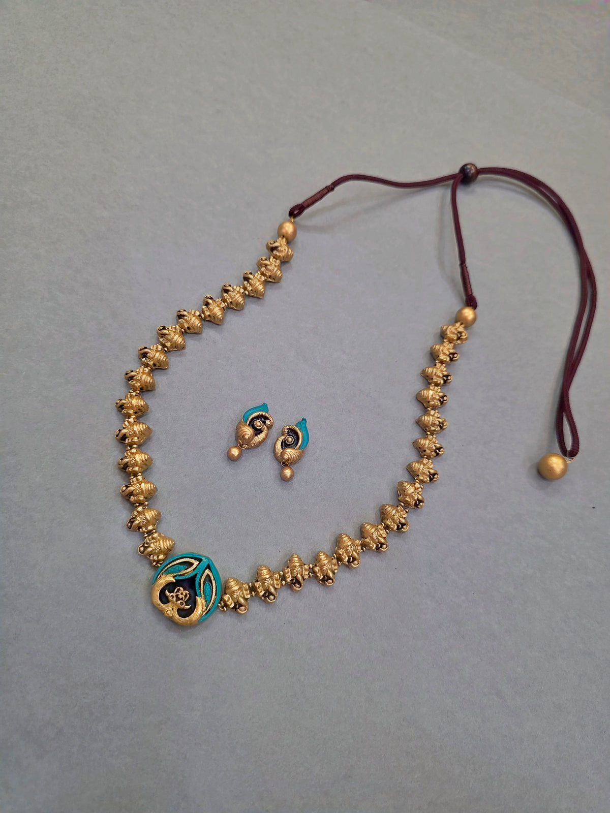 Turquoise Peacock Terracotta Jewellery Set