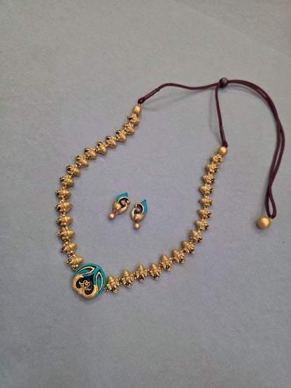 Turquoise Peacock Terracotta Jewellery Set
