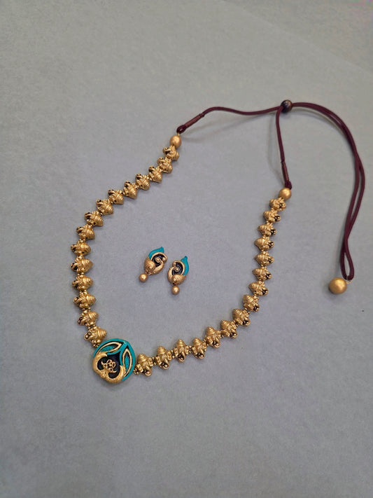 Turquoise Peacock Terracotta Jewellery Set