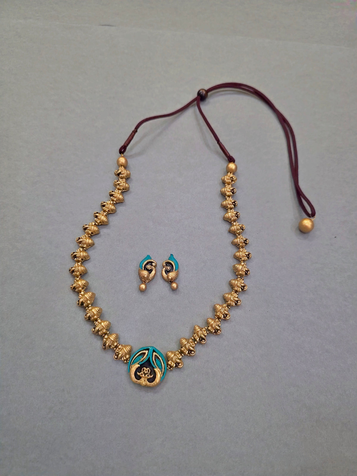 Turquoise Peacock Terracotta Jewellery Set