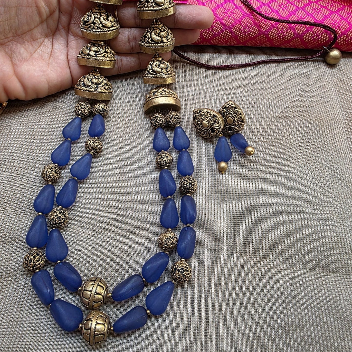 Blue Dual Strand Fusion Terracotta Jewellery
