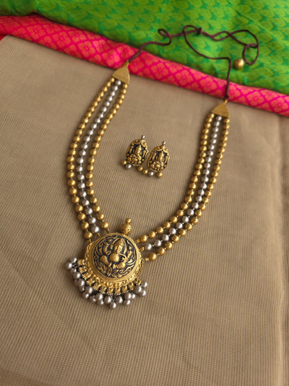 3 layer terracotta Ganesha necklace antique gold silver design