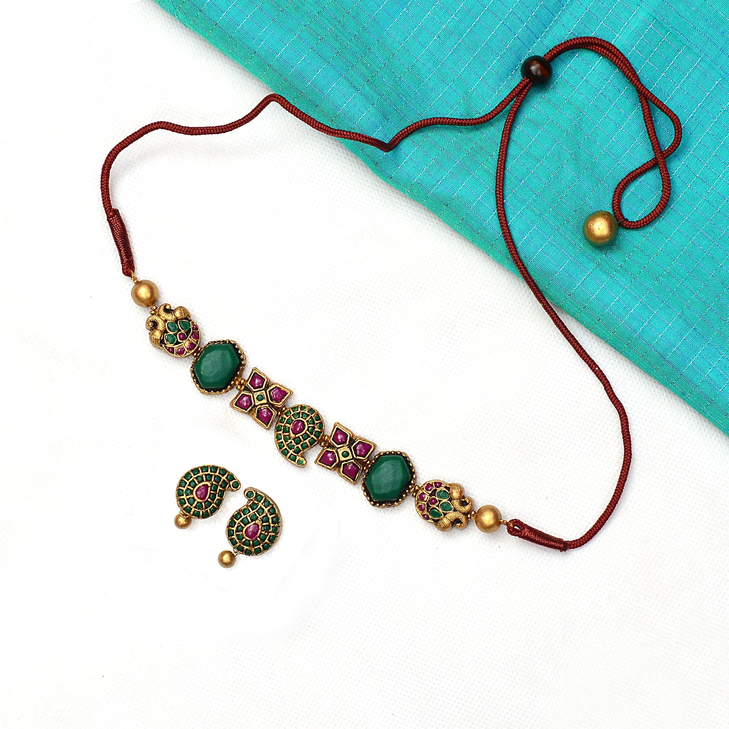 Gem-Studded Floral Terracotta Jewellery