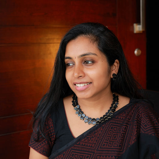 Amaya - black and gold half moon or crescent terracotta jewellery