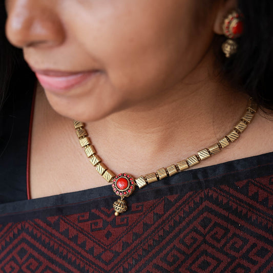 Amudhaa handmade terracotta necklace with antique gold finish