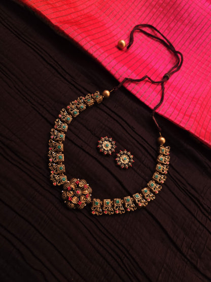 Ananya Antique Gold Architectural & Teal-Crimson Floral Terracotta Set