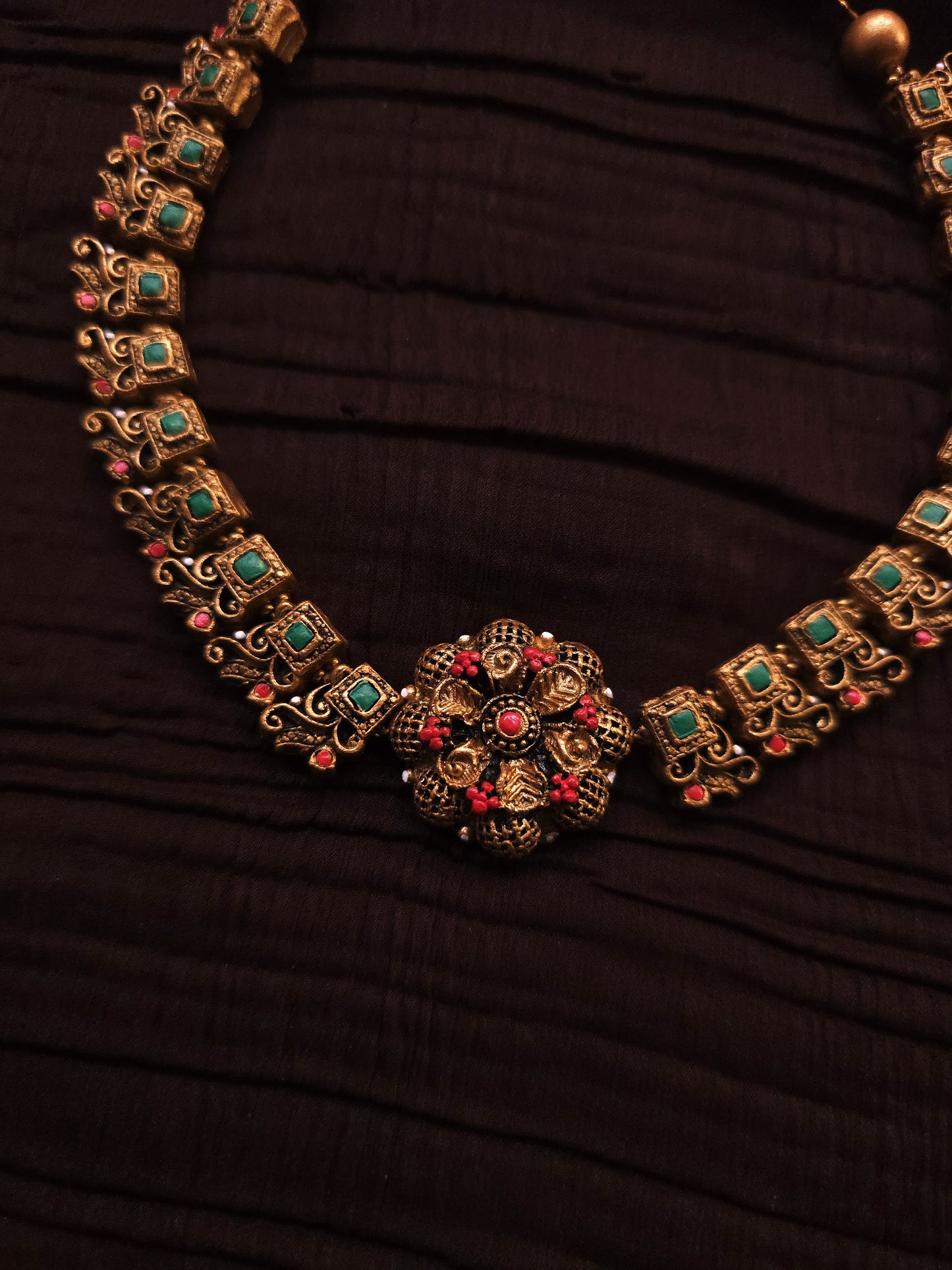 Ananya Antique Gold Architectural & Teal-Crimson Floral Terracotta Set