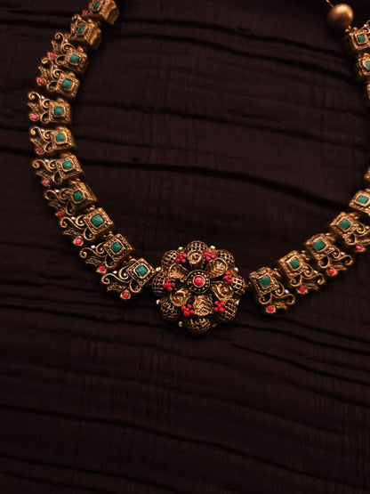 Ananya Antique Gold Architectural & Teal-Crimson Floral Terracotta Set