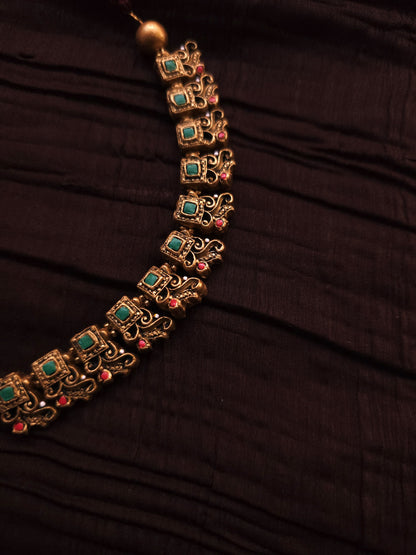 Ananya Antique Gold Architectural & Teal-Crimson Floral Terracotta Set