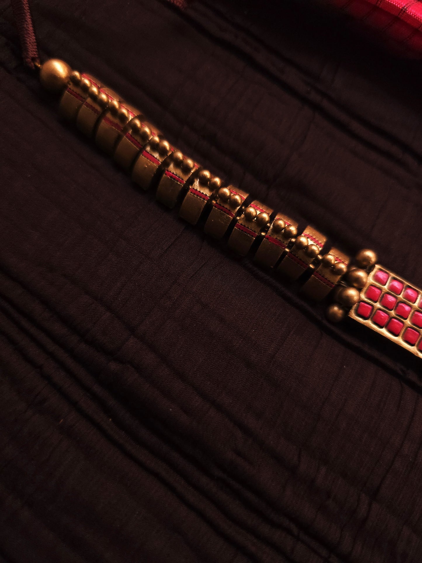 Avantika Antique Gold Block & Crimson Mosaic Terracotta Choker Set