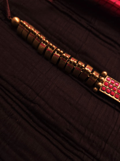 Avantika Antique Gold Block & Crimson Mosaic Terracotta Choker Set