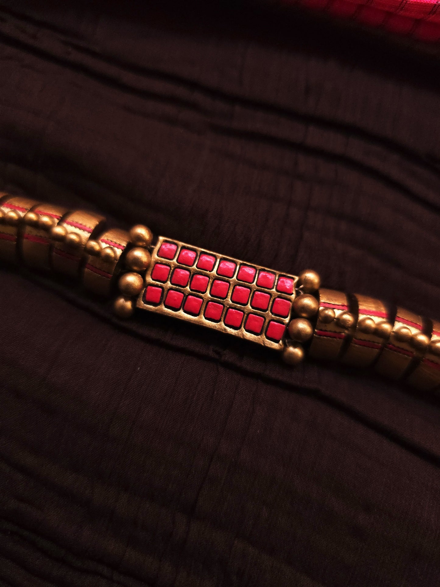 Avantika Antique Gold Block & Crimson Mosaic Terracotta Choker Set
