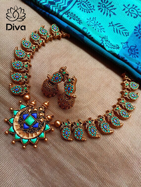 Blue Ethnic Peacock Terracotta Jewellery
