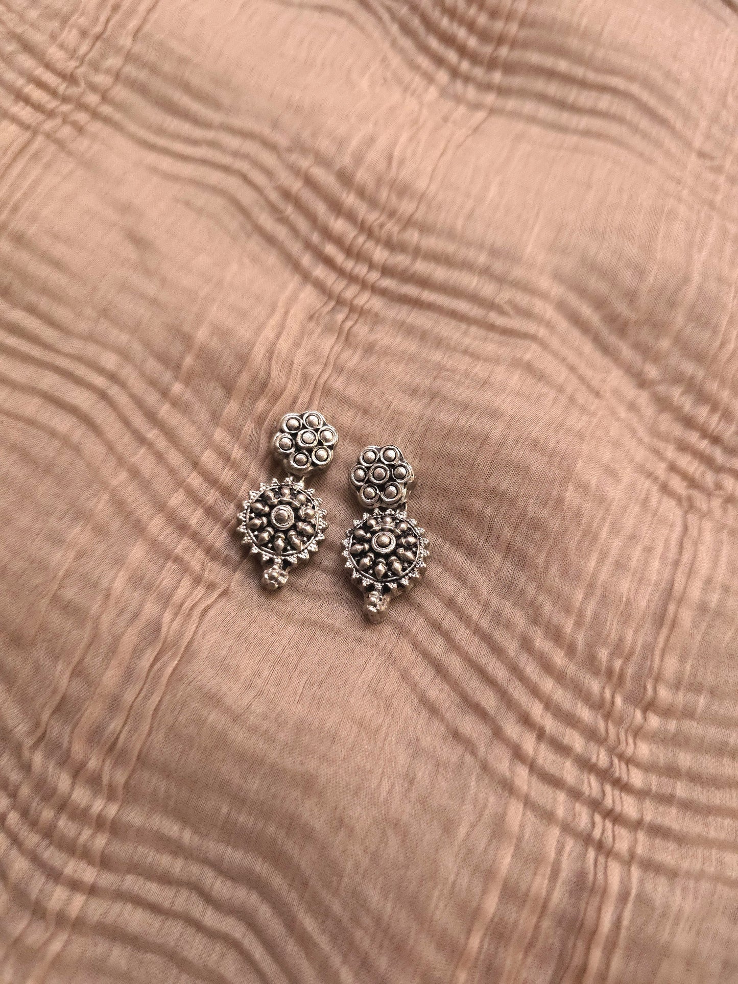 Chakra Oxidised Silver Mandala & Earthy Brown Teardrop Terracotta Set
