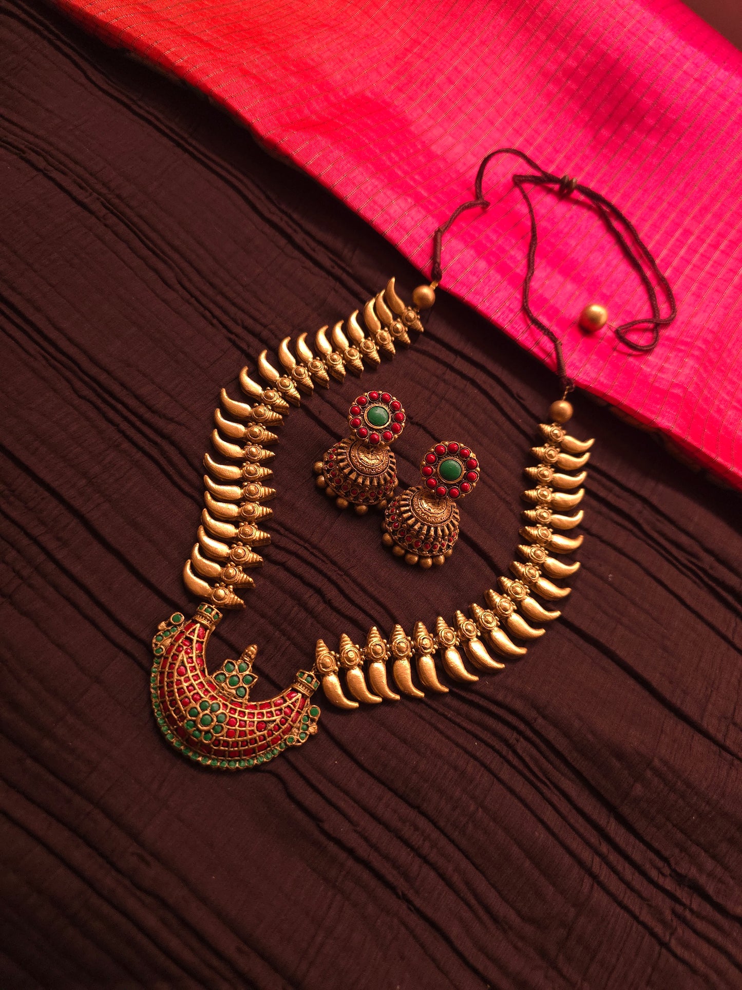 Chandrika Praba Antique Gold & Tri-Color Crescent Terracotta Haar Set