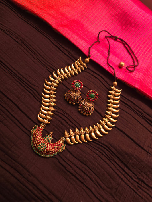 Chandrika Praba Antique Gold & Tri-Color Crescent Terracotta Haar Set