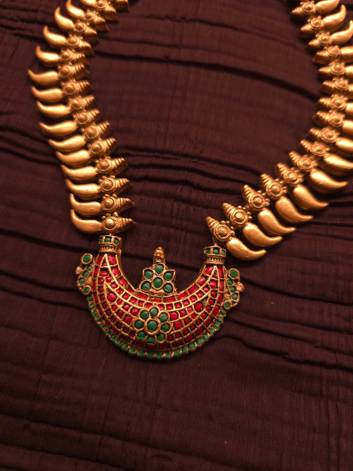 Chandrika Praba Antique Gold & Tri-Color Crescent Terracotta Haar Set