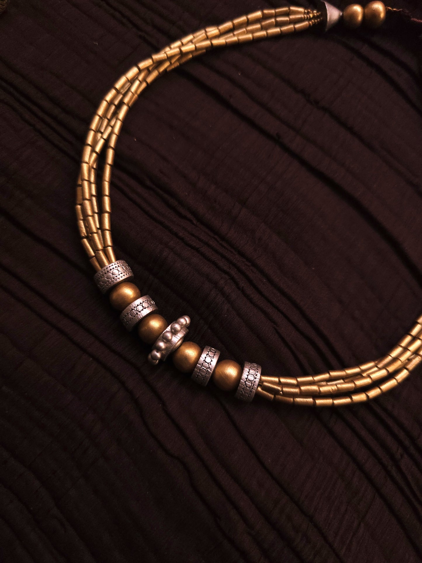 Charu Dual-Tone Antique Gold Multi-Strand & Silver Spacer Terracotta Choker Set
