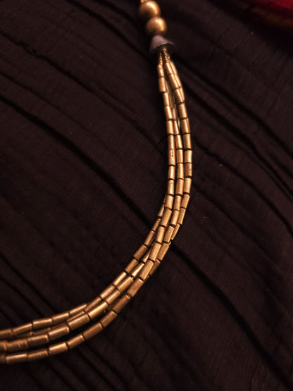 Charu Dual-Tone Antique Gold Multi-Strand & Silver Spacer Terracotta Choker Set