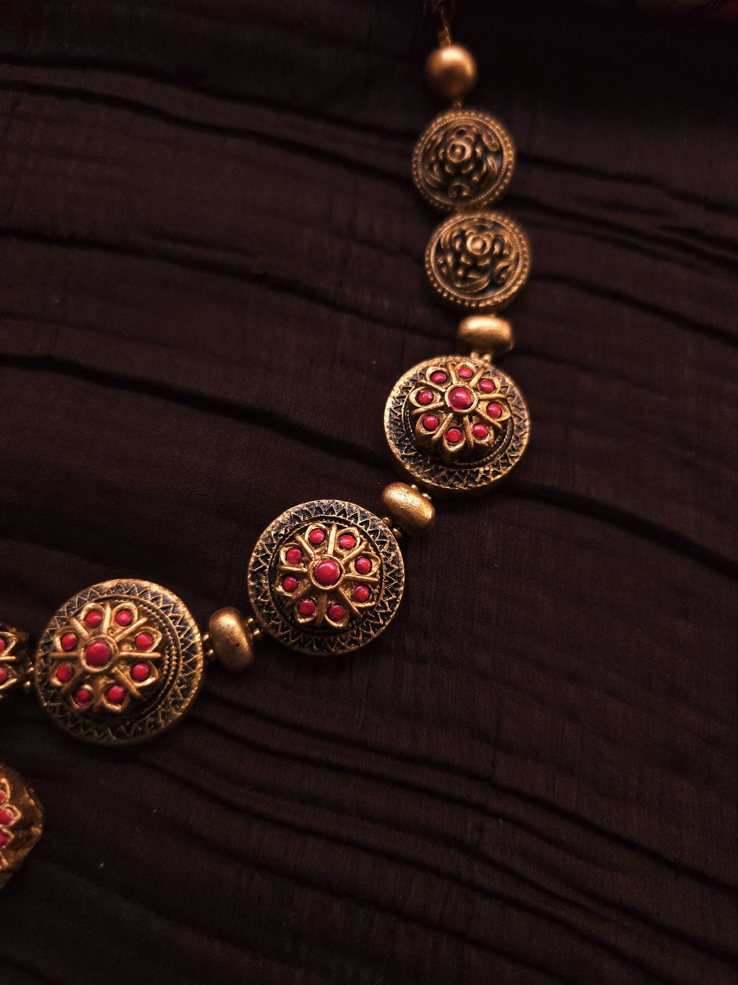 Charulata Antique Gold Floral Medallion & Mango-Peacock Terracotta Set