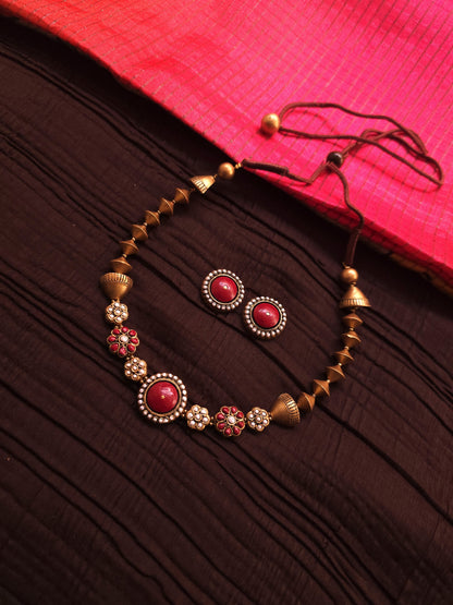 Charvi Antique Gold Bi-Conical & Crimson Medallion Terracotta Set
