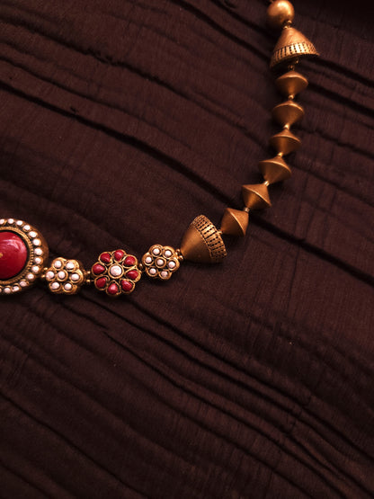 Charvi Antique Gold Bi-Conical & Crimson Medallion Terracotta Set