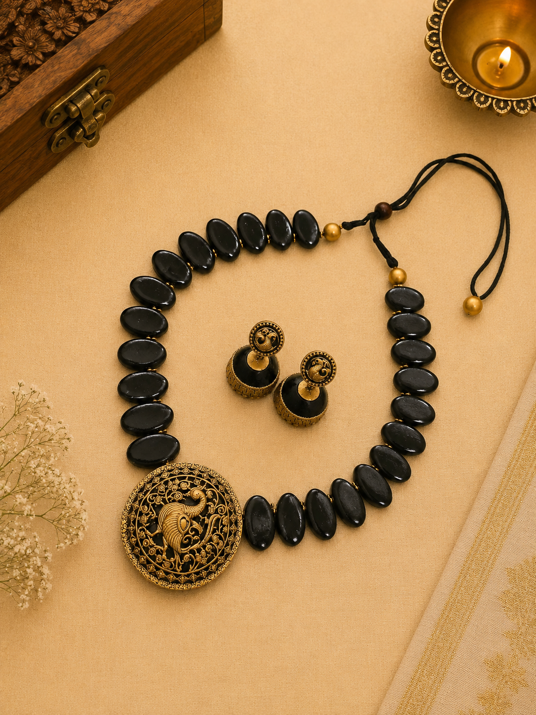 Midnight Peafowl Terracotta Jewellery