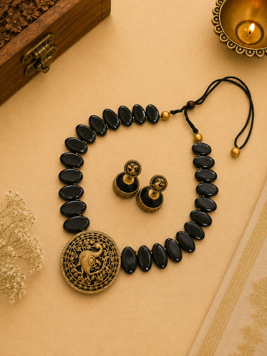 Midnight Peafowl Terracotta Jewellery