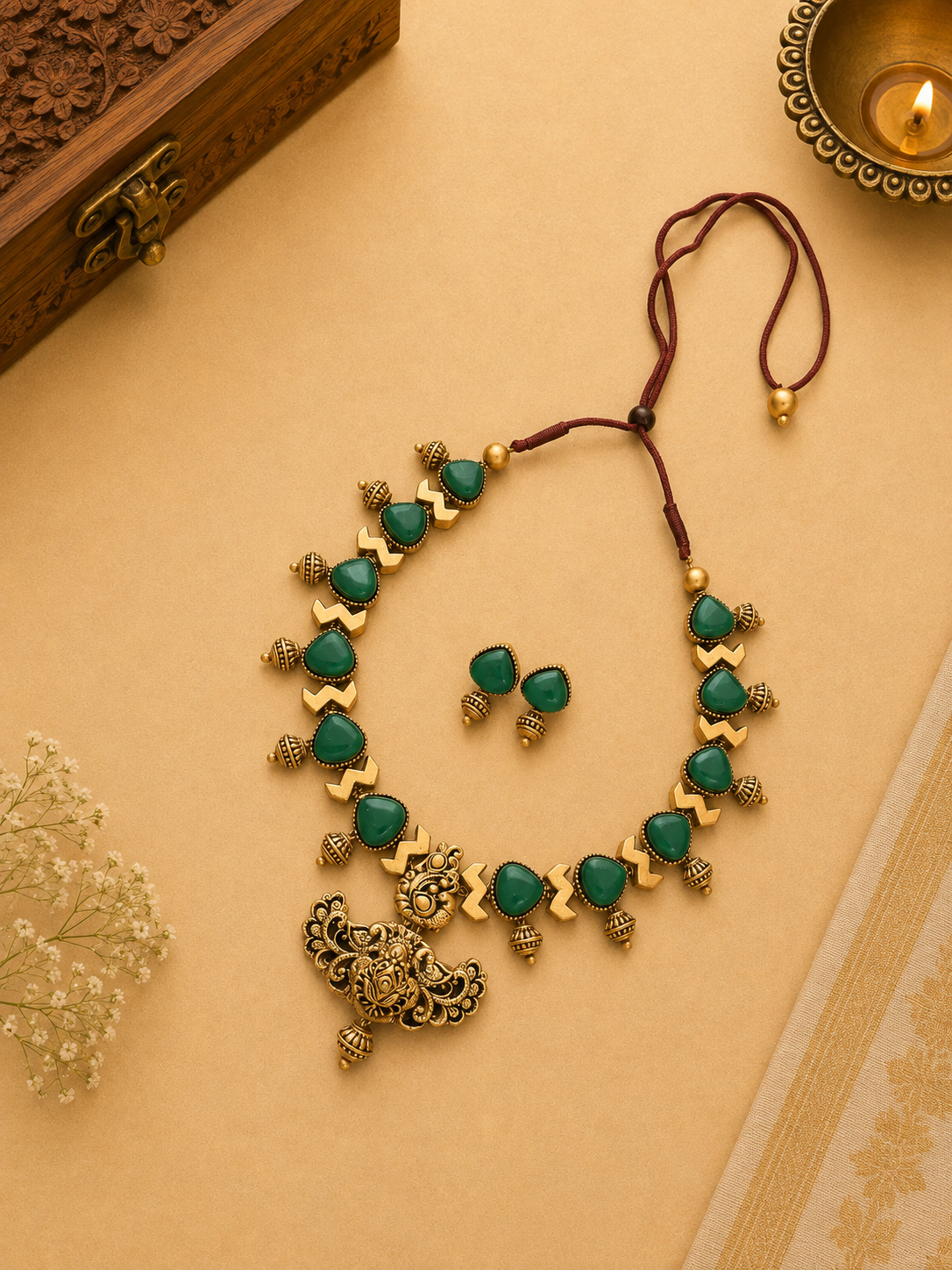 Emerald Peacock Terracotta Jewellery