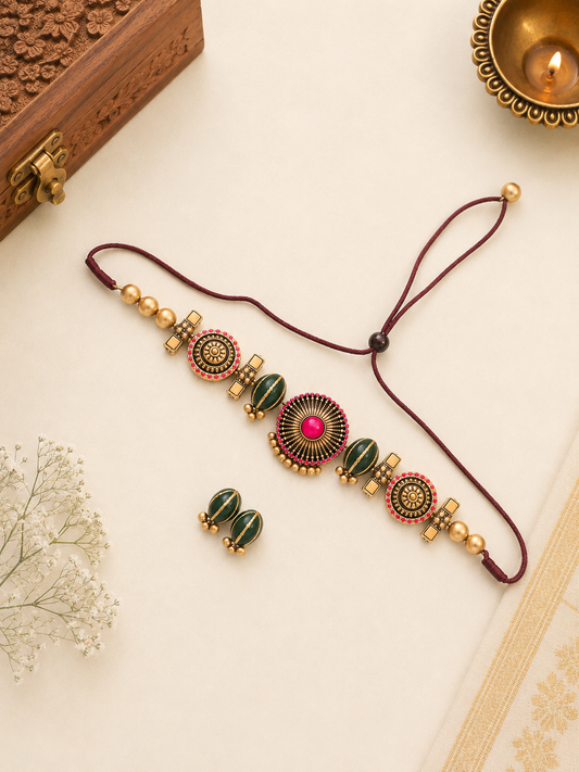 Emerald Mandala Terracotta Jewellery