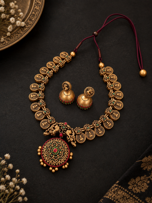 Golden Coin Medallion Terracotta Jewellery Set
