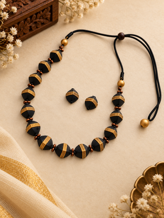 Midnight Beaded Terracotta Jewellery Set
