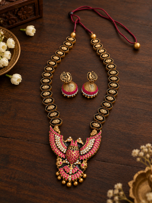Royal Double Peacock Terracotta Jewellery Set