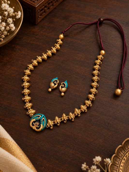 Turquoise Peacock Terracotta Jewellery Set