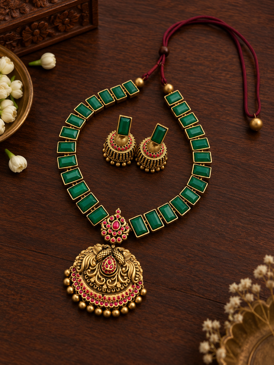 Emerald Charm Terracotta Jewellery Set