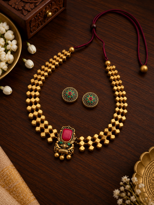 Golden Geometric Terracotta Jewellery Set